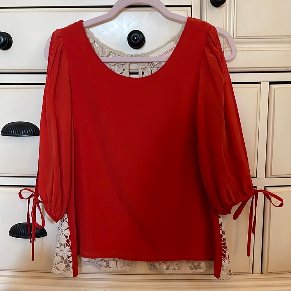 Anthropologie Lace-back Split-sleeve Blouse